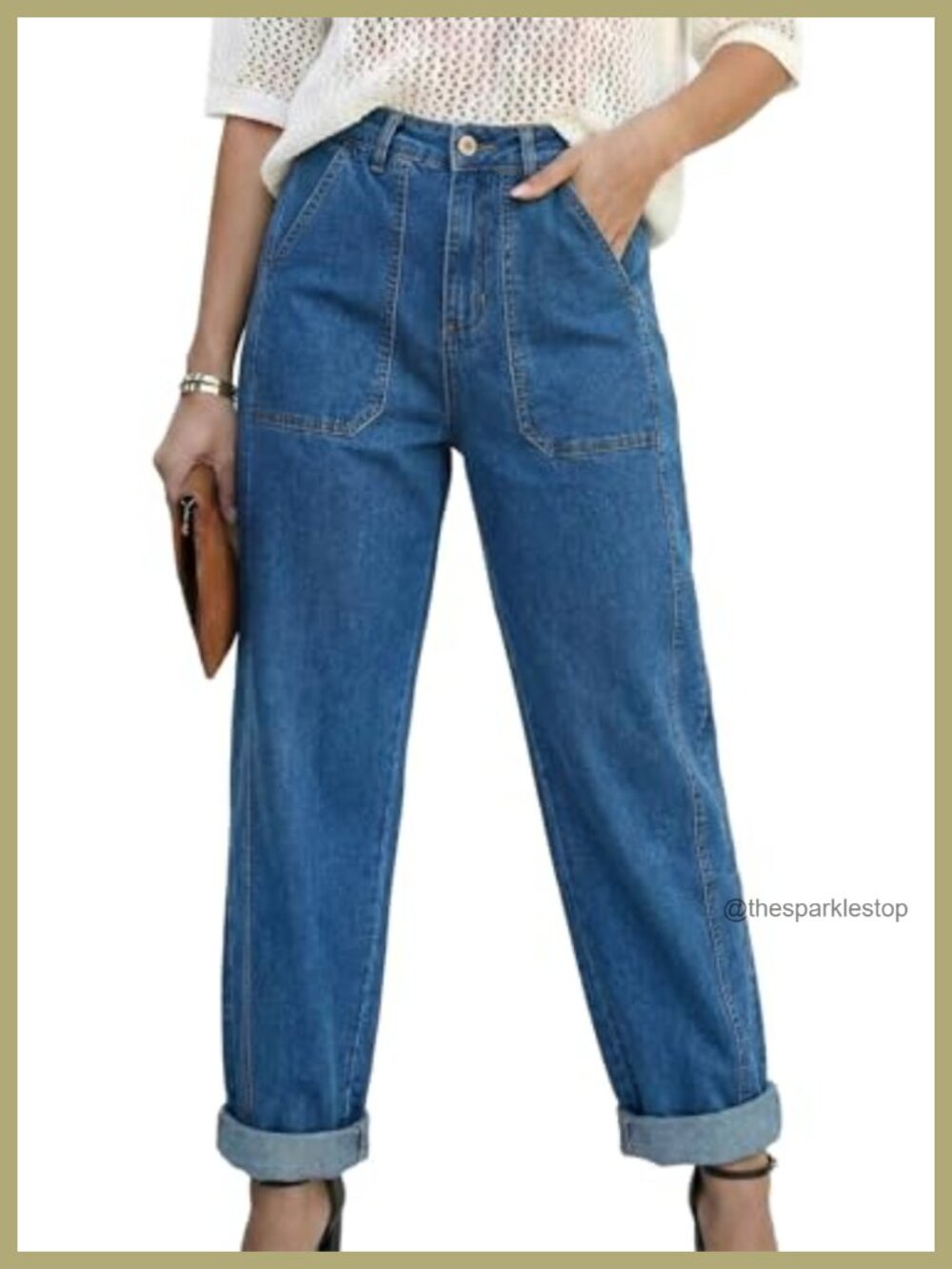Astylish Women's Baggy Barrel High Waisted Stretchy Straight Leg Jeans Trendy